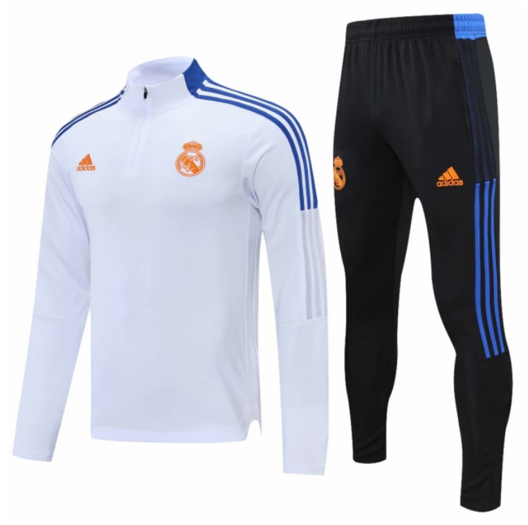 2021/22 Real Madrid White Blue Training Suits Sweatshirt with Pants